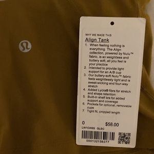 Lululemon align tank size 0 color gold spice PRICE NOT FINAL